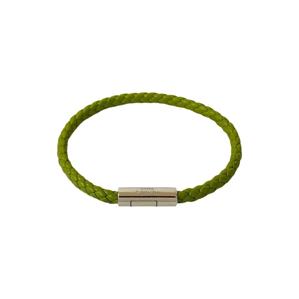 HERMES Green Leather Charm Bracelet